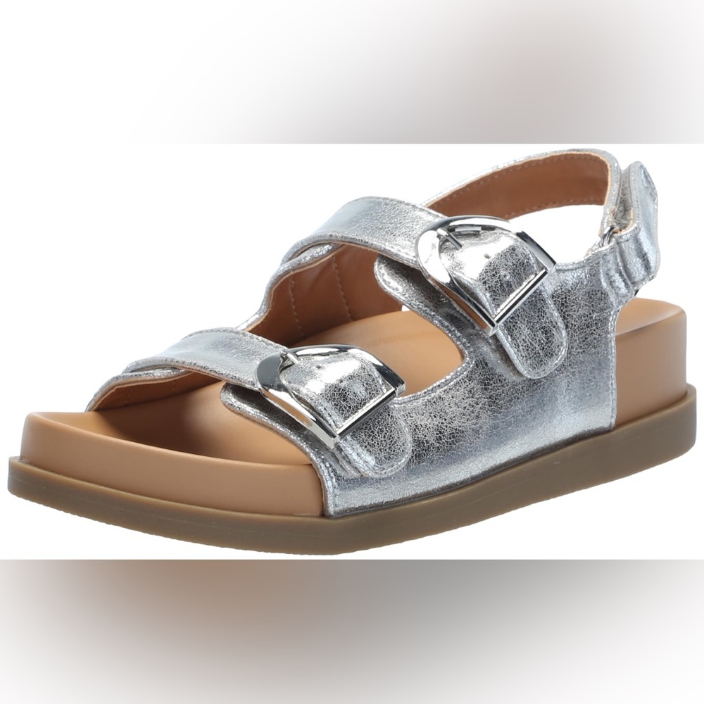 Dolce Vita Alda Sandal Silver Metallic Buckle Flat Platform - Picture 2 of 9